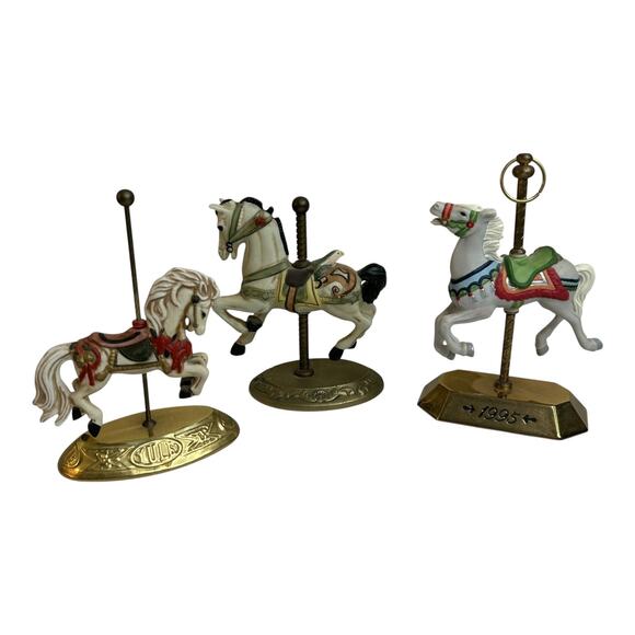 Vintage Porcelain Carousel Horses on Gold Tone Stands Mixed Lot (3) - Picture 1 of 9